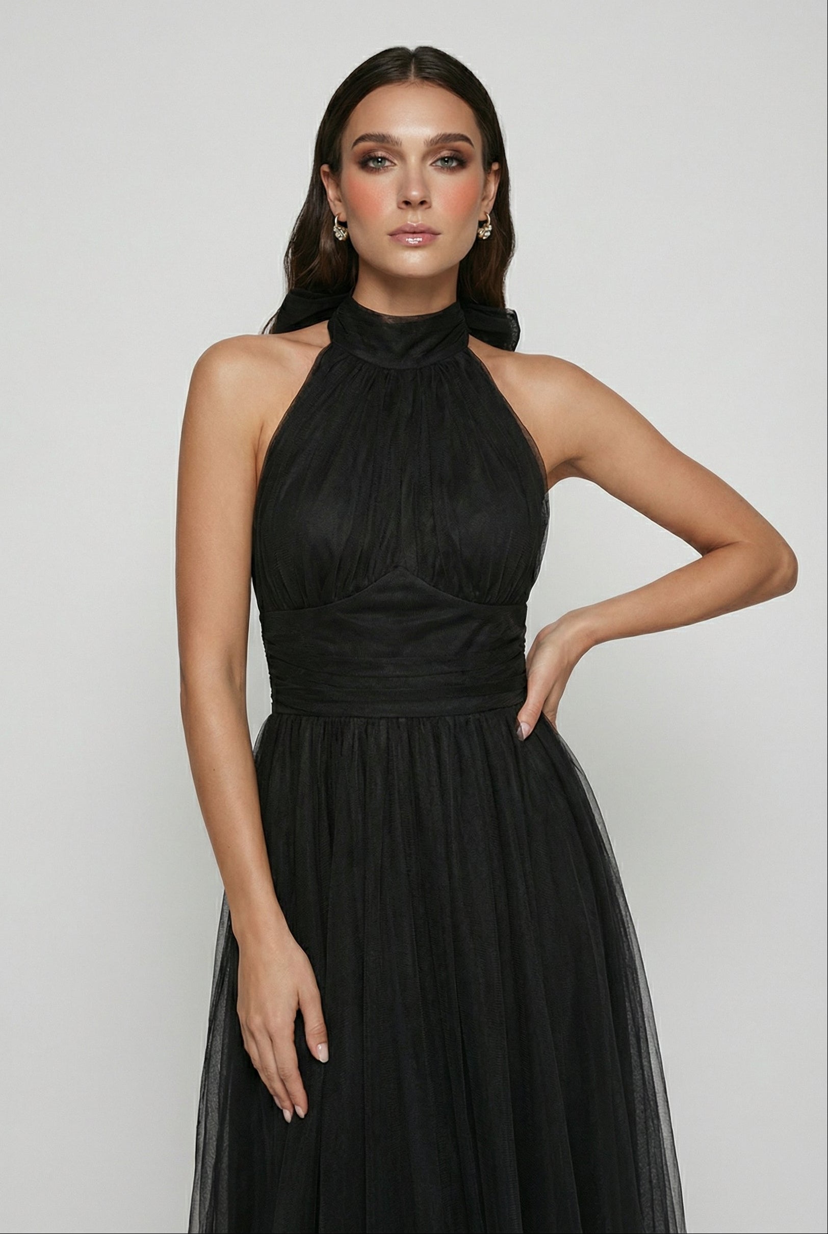 Black Halter Midi Dress - Dresses