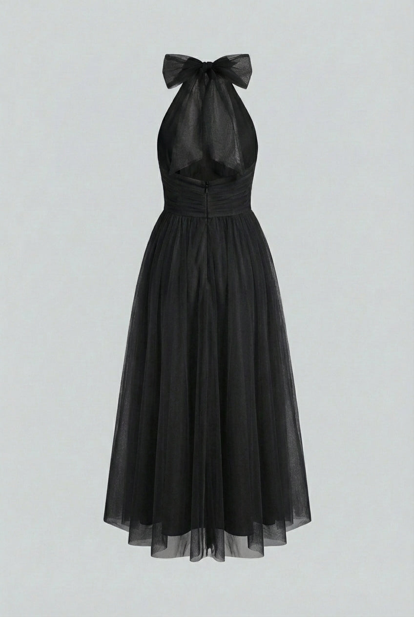 Black Halter Midi Dress - Dresses