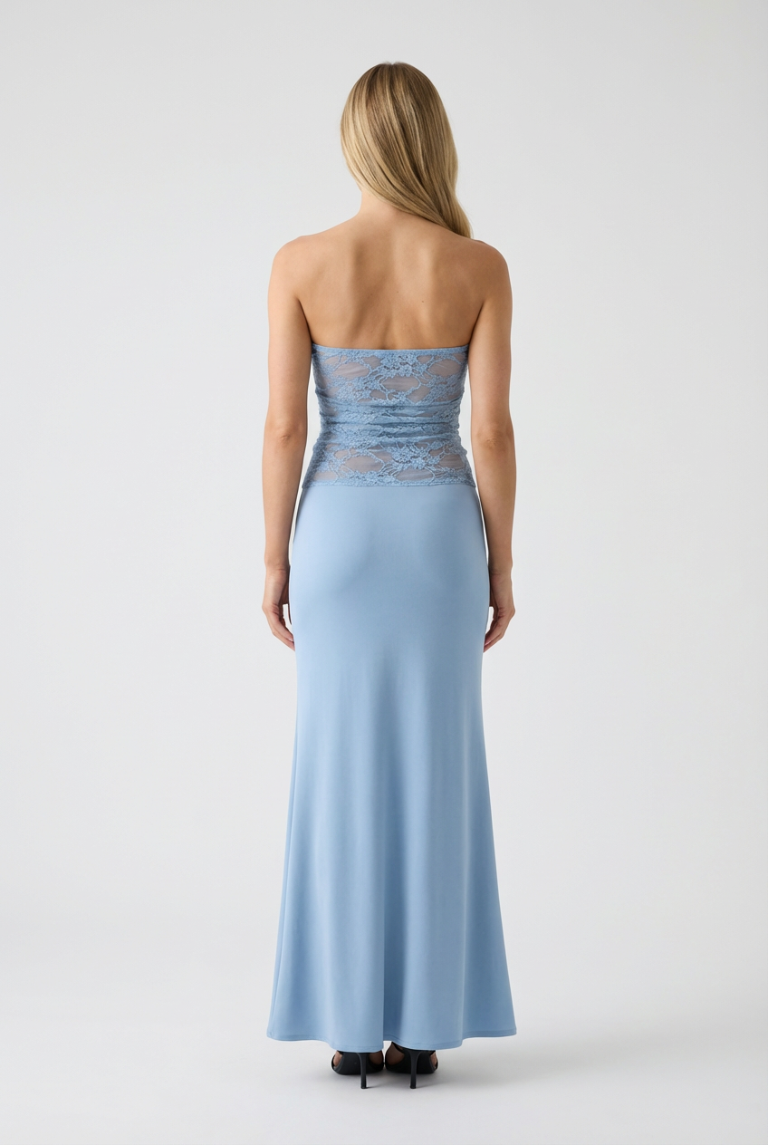 Sky Blue Strapless Lace Mermaid Dress - Elegant Summer Formal Dress