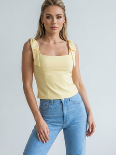 Women's Slim Fit Yellow Cami Top with Bow Detail - Sleeveless & Lightweight