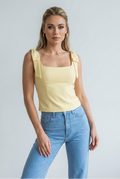 Women's Slim Fit Yellow Cami Top with Bow Detail - Sleeveless & Lightweight