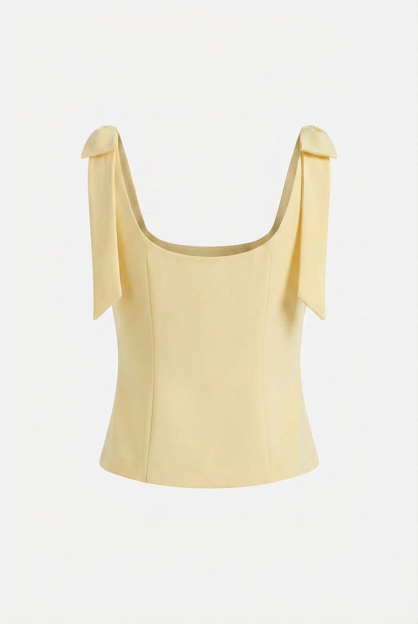 Women's Slim Fit Yellow Cami Top with Bow Detail - Sleeveless & Lightweight
