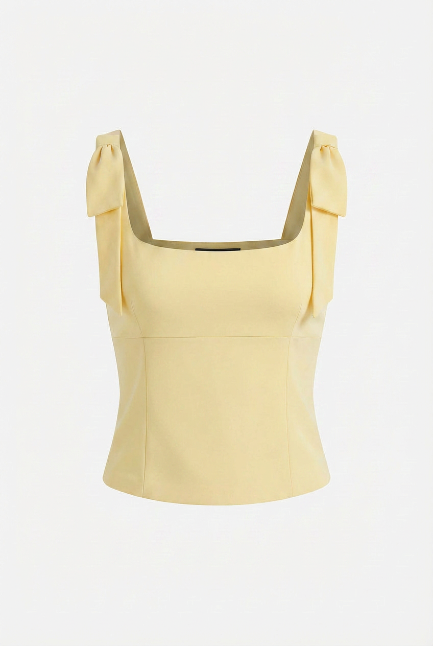 Women's Slim Fit Yellow Cami Top with Bow Detail - Sleeveless & Lightweight