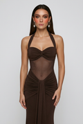 Women's Dark Brown Halter Maxi Dress - Elegant Premium Quality for Special Occasions
