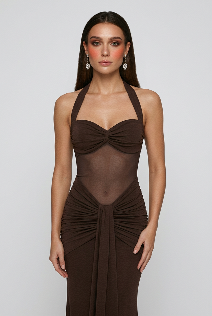 Dark Brown Halter Maxi Dress