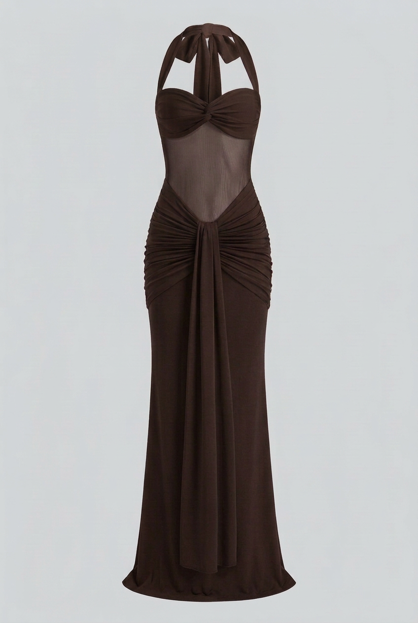 Dark Brown Halter Maxi Dress