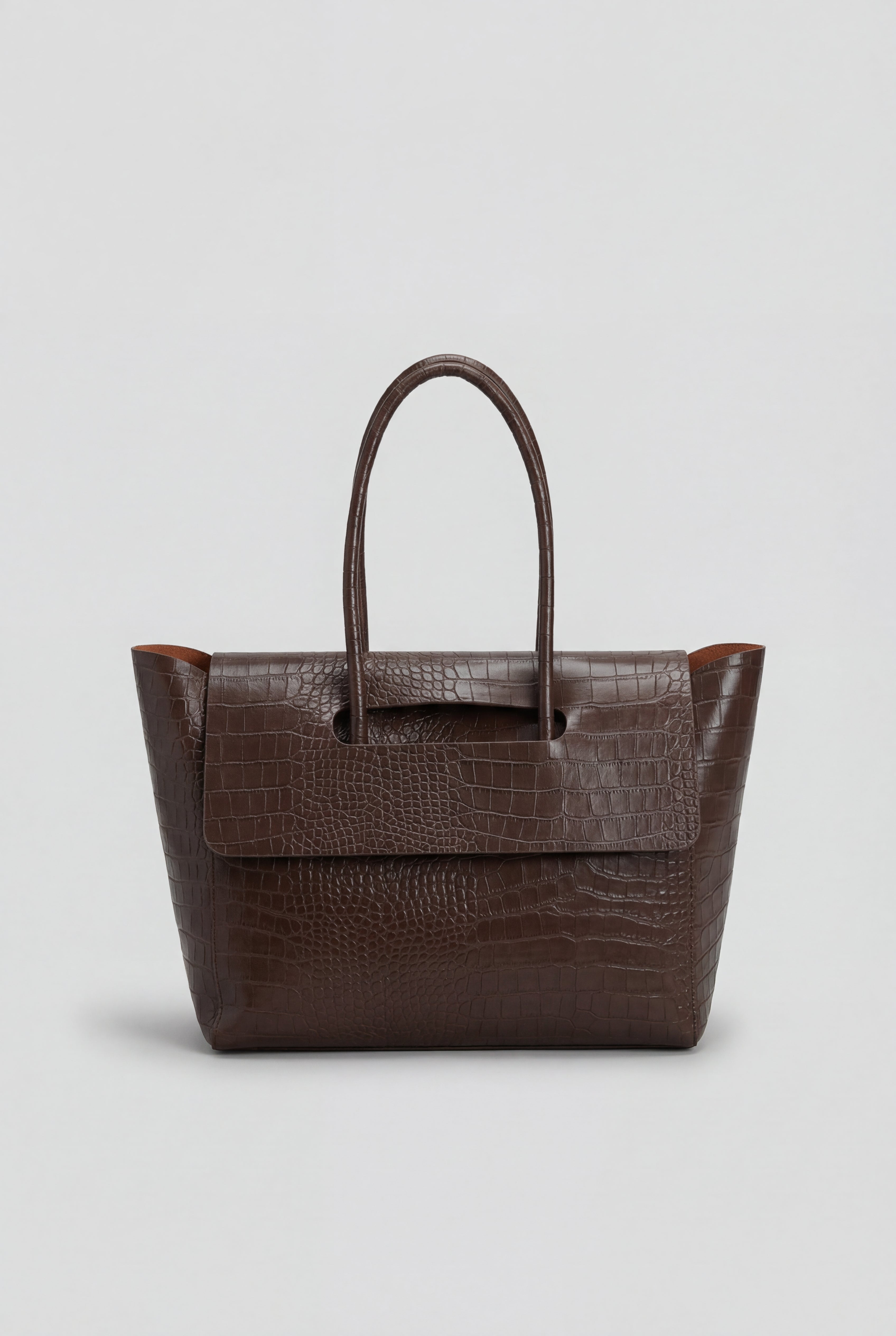 Women's Black Crocodile Pattern Handbag, Roomy &