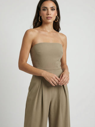 Strapless Jumpsuit with Wide-Leg - Refined Simplicity in Khaki
