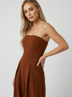 Strapless Jumpsuit with Wide-Leg - Timeless Elegance in Rust Brown