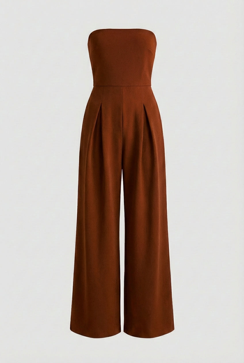 Strapless Jumpsuit with Wide-Leg - Timeless Elegance in Rust Brown
