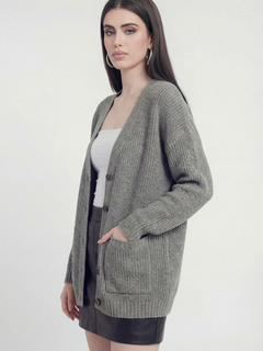 Damszy oversize'owy miękki sweter kardigan - otwarty przód dla codziennego komfortu