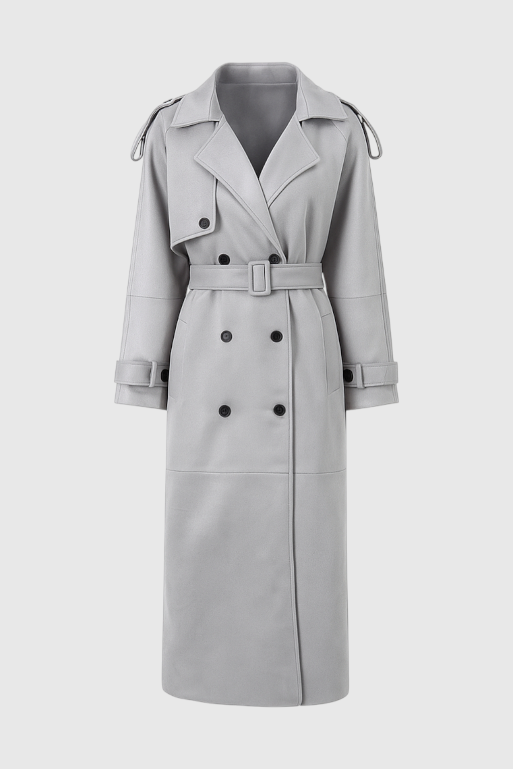 Vrouwen Lange Grijs Jas met Riem