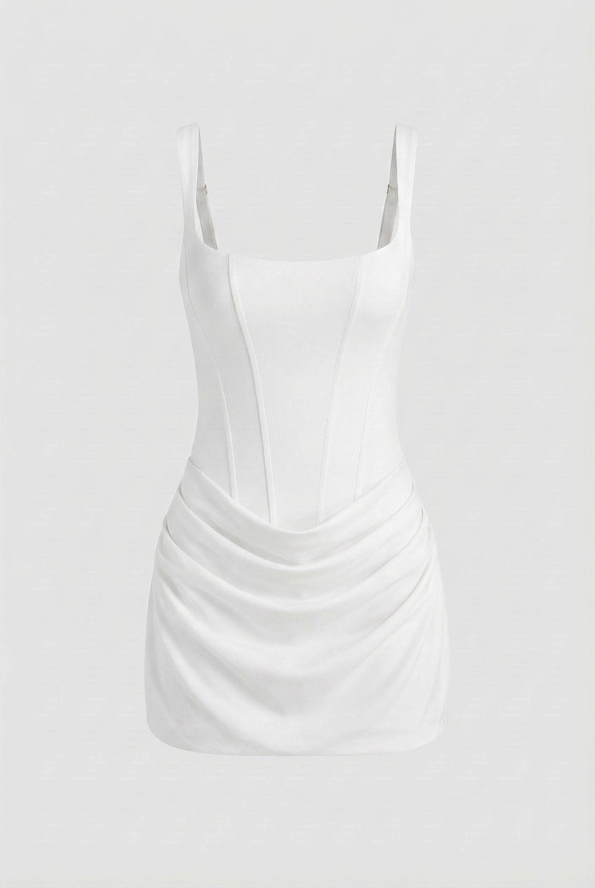 White Draped Mini Dress - Bright Ivory Look for Summer Soirees