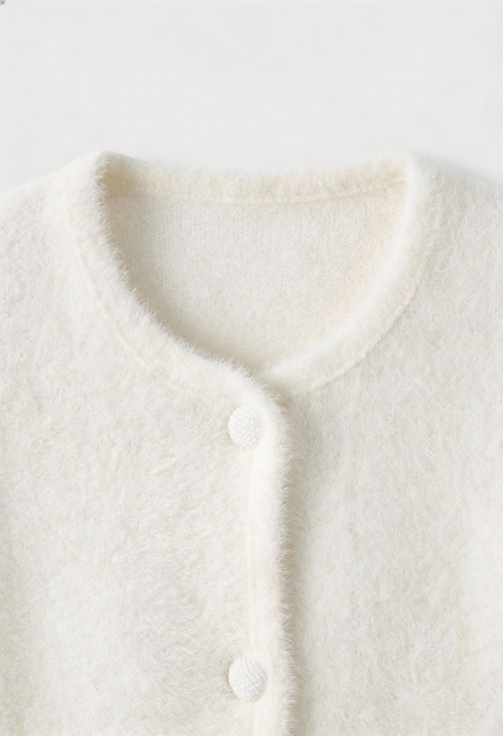 Women's White Knitted Round Neck Cardigan, Long Sleeves