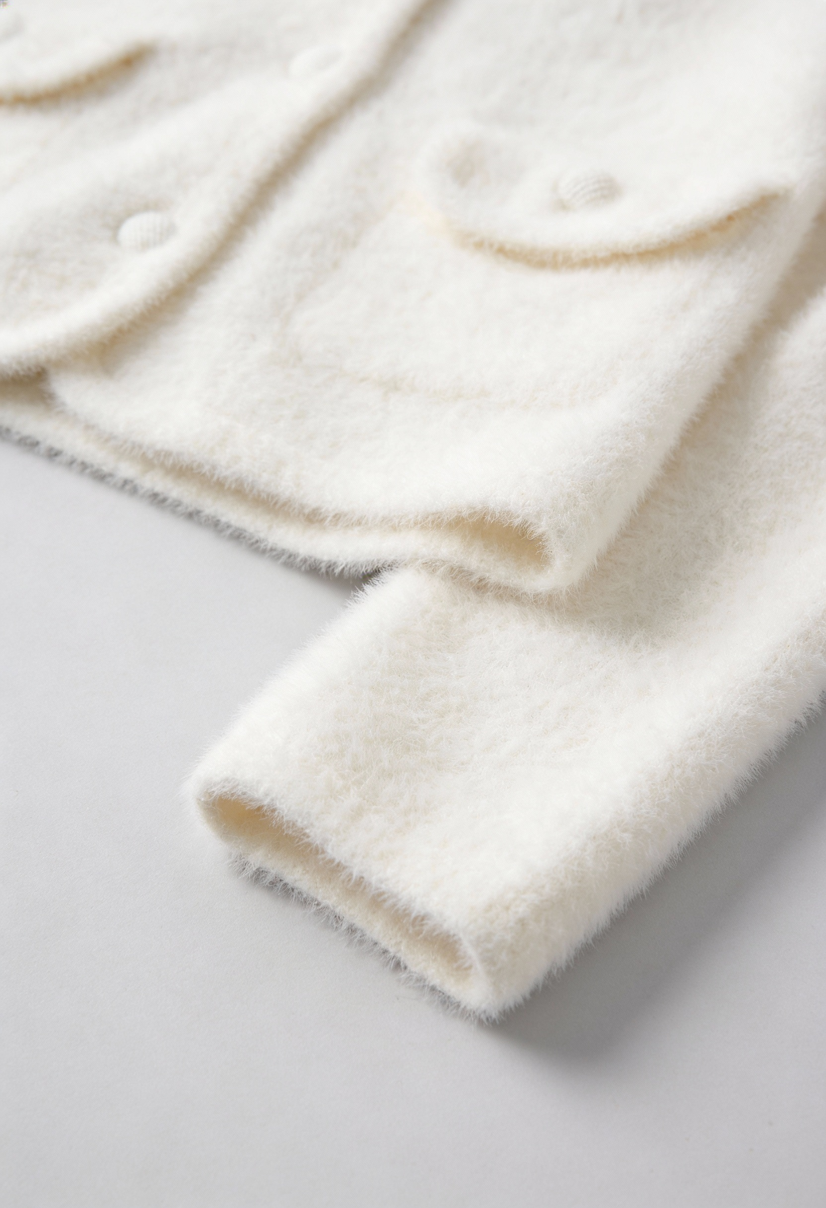 Women's White Knitted Round Neck Cardigan, Long Sleeves