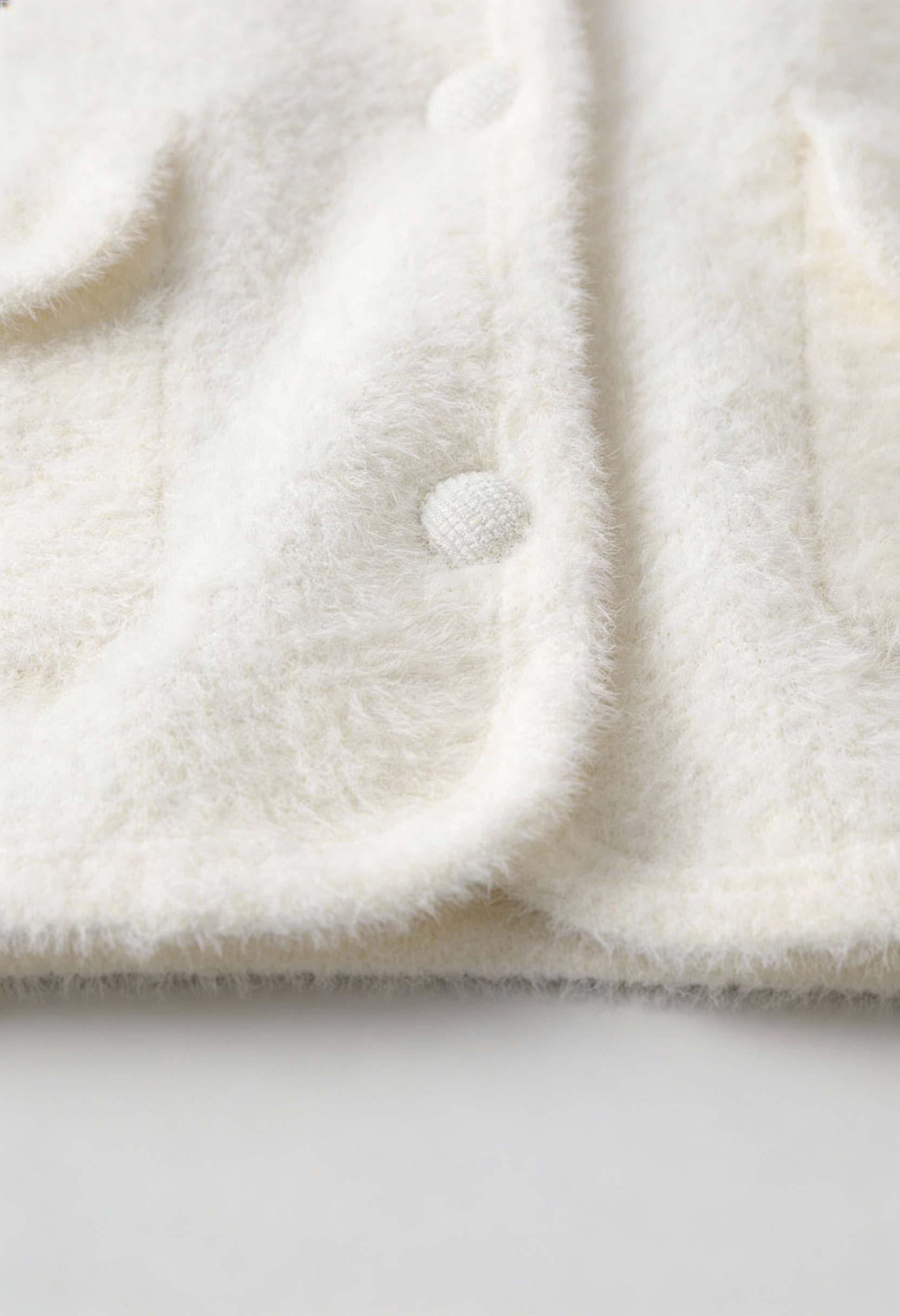 Women's White Knitted Round Neck Cardigan, Long Sleeves