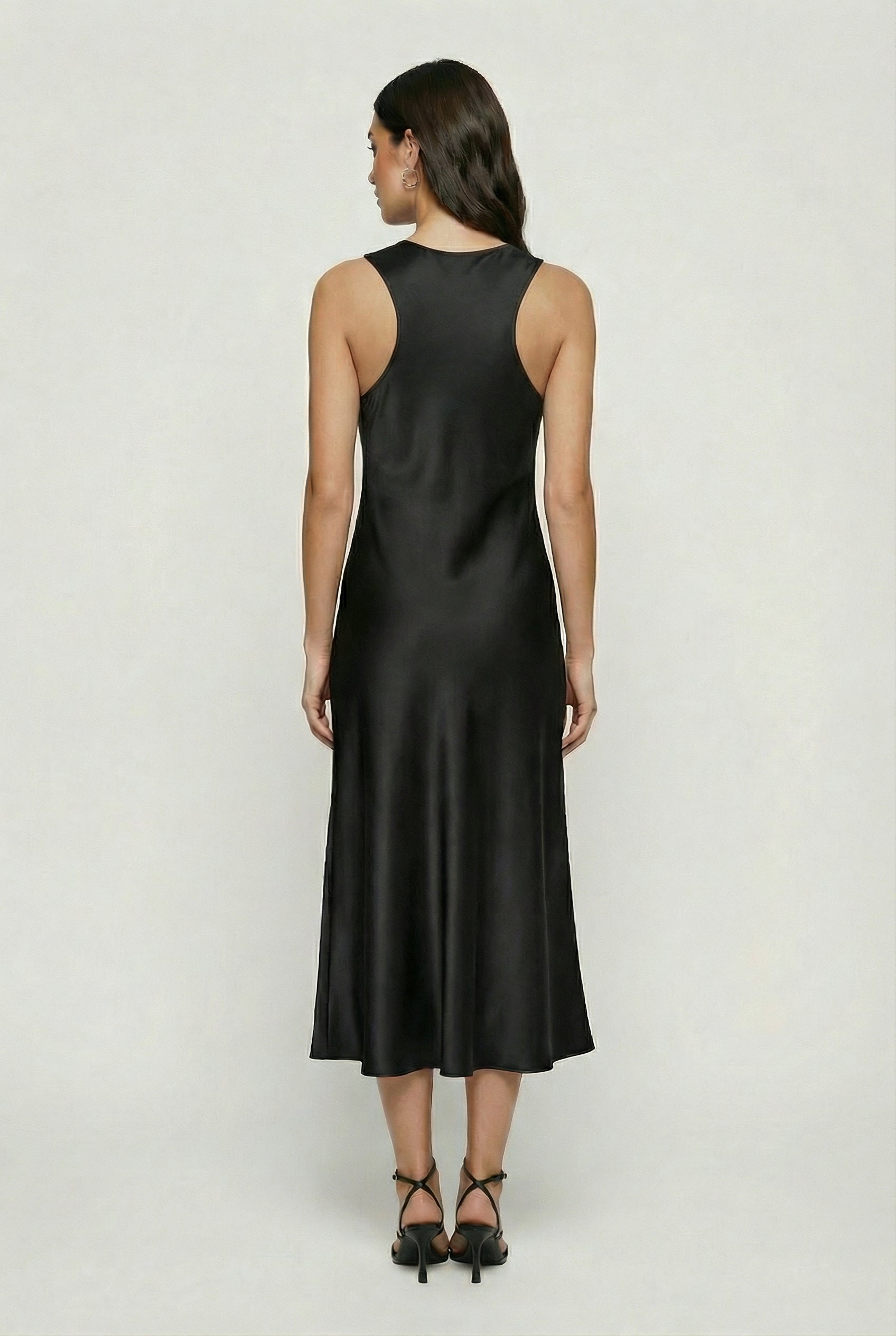 Women's Black Summer Dress - Black Satin Summer Dress