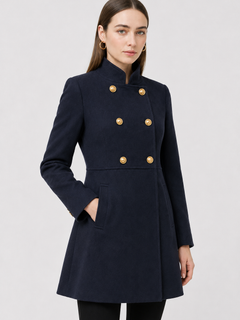 Women's Navy Blue Double-Breasted Winter Coat