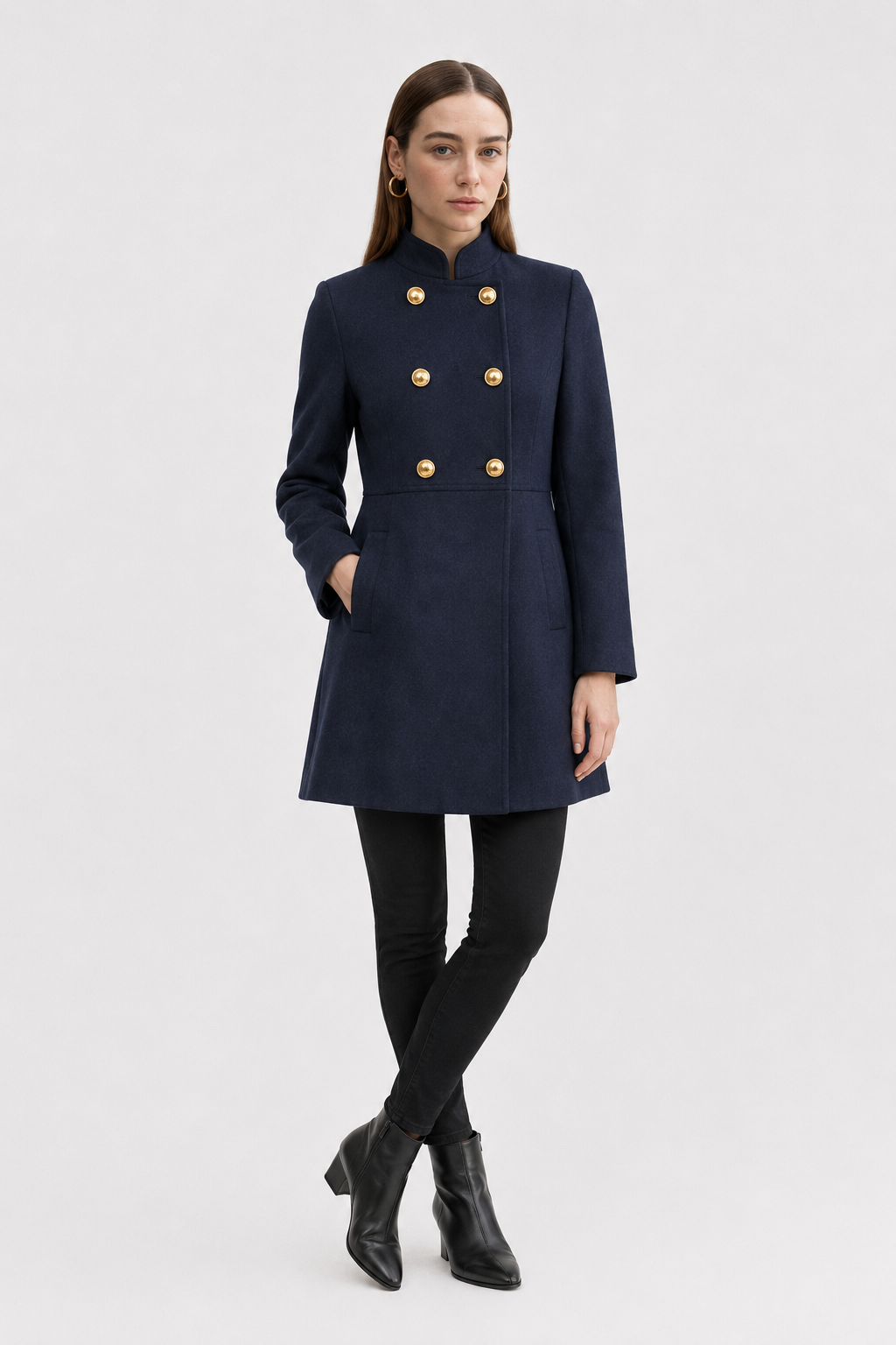 Women's Navy Blue Double-Breasted Winter Coat - view 2