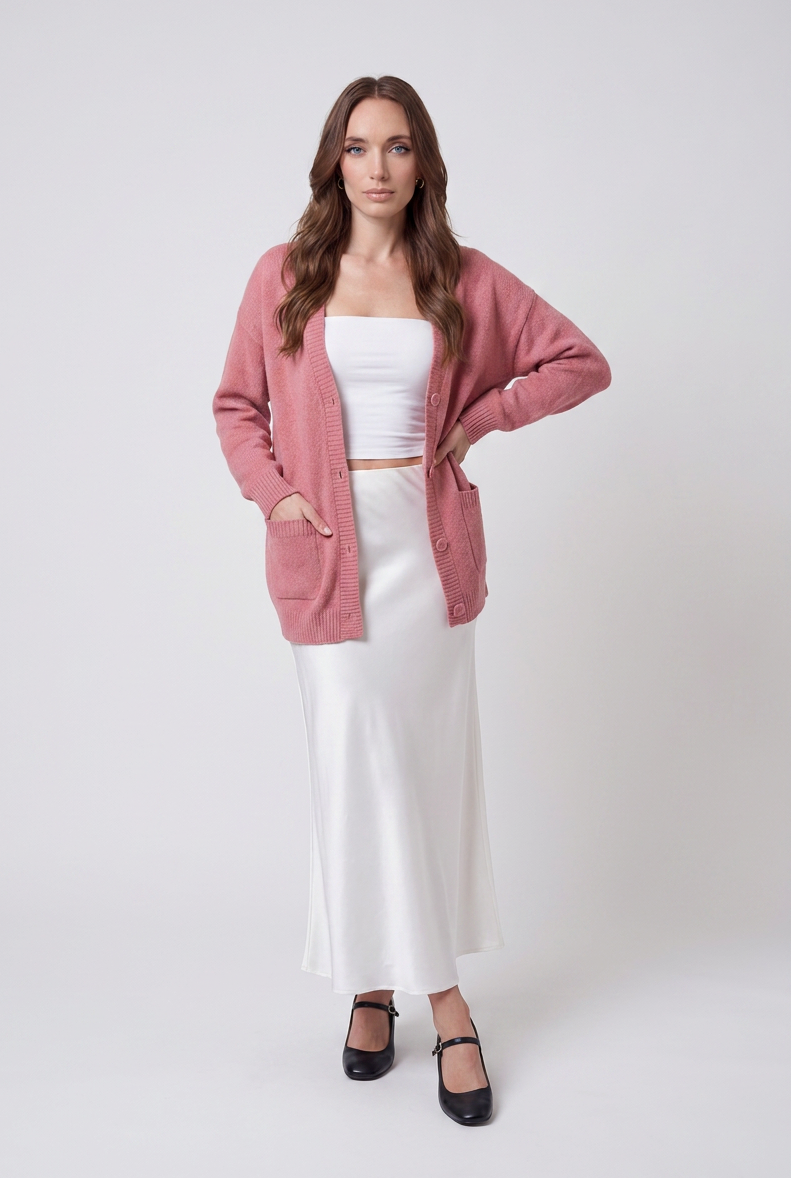 Cardigan : Women's Pink V-Neck Knit Cardigan Sweater - Soft & Lightweight in van Vanda Liamo