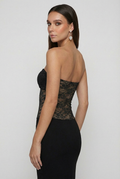 Women's Black Strapless Dress – Sophisticated Sheer Lace Evening Dress