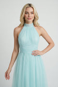 Women's Blue Halter Neck Midi Dress
