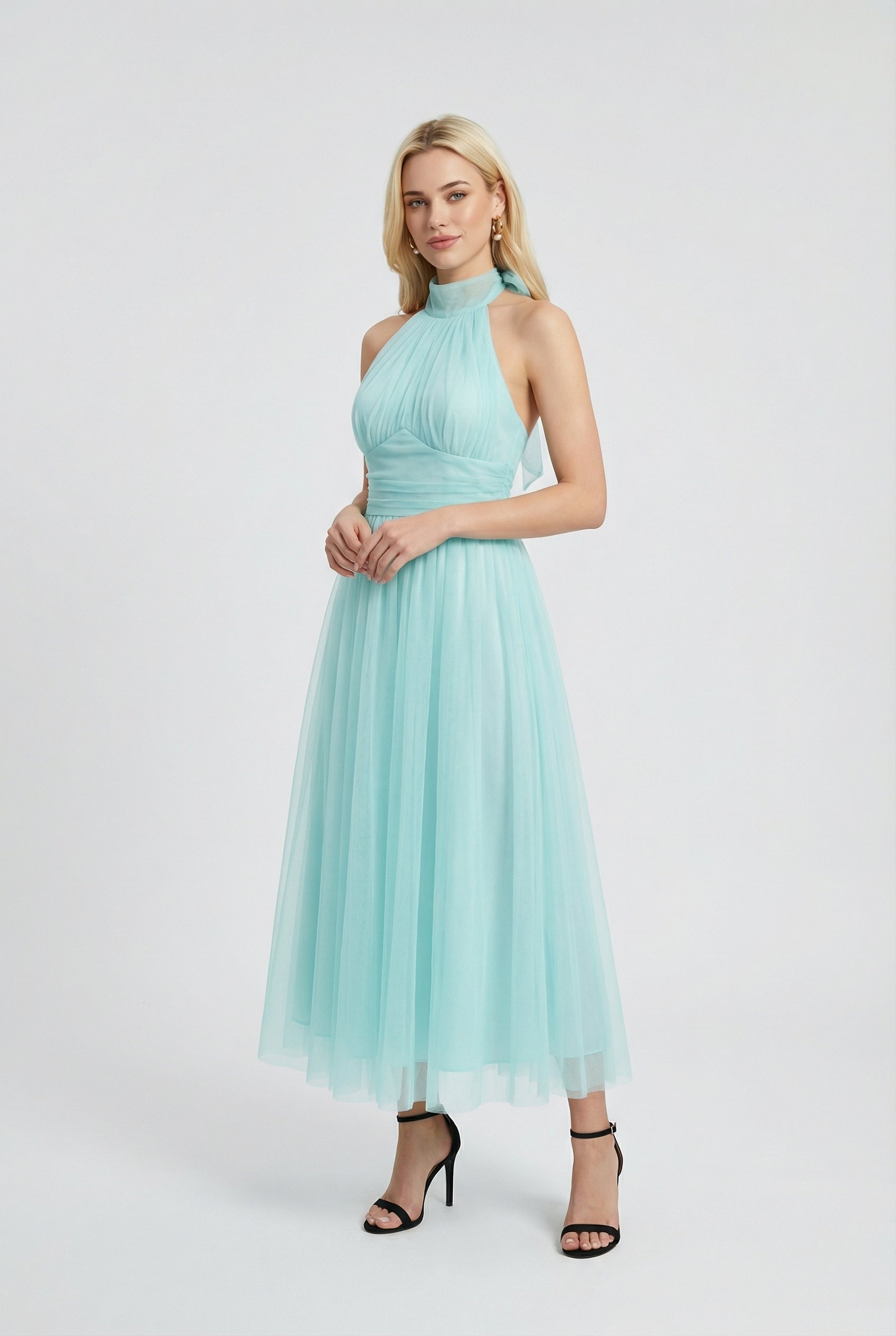 Women’s Blue Halter Neck Midi Dress