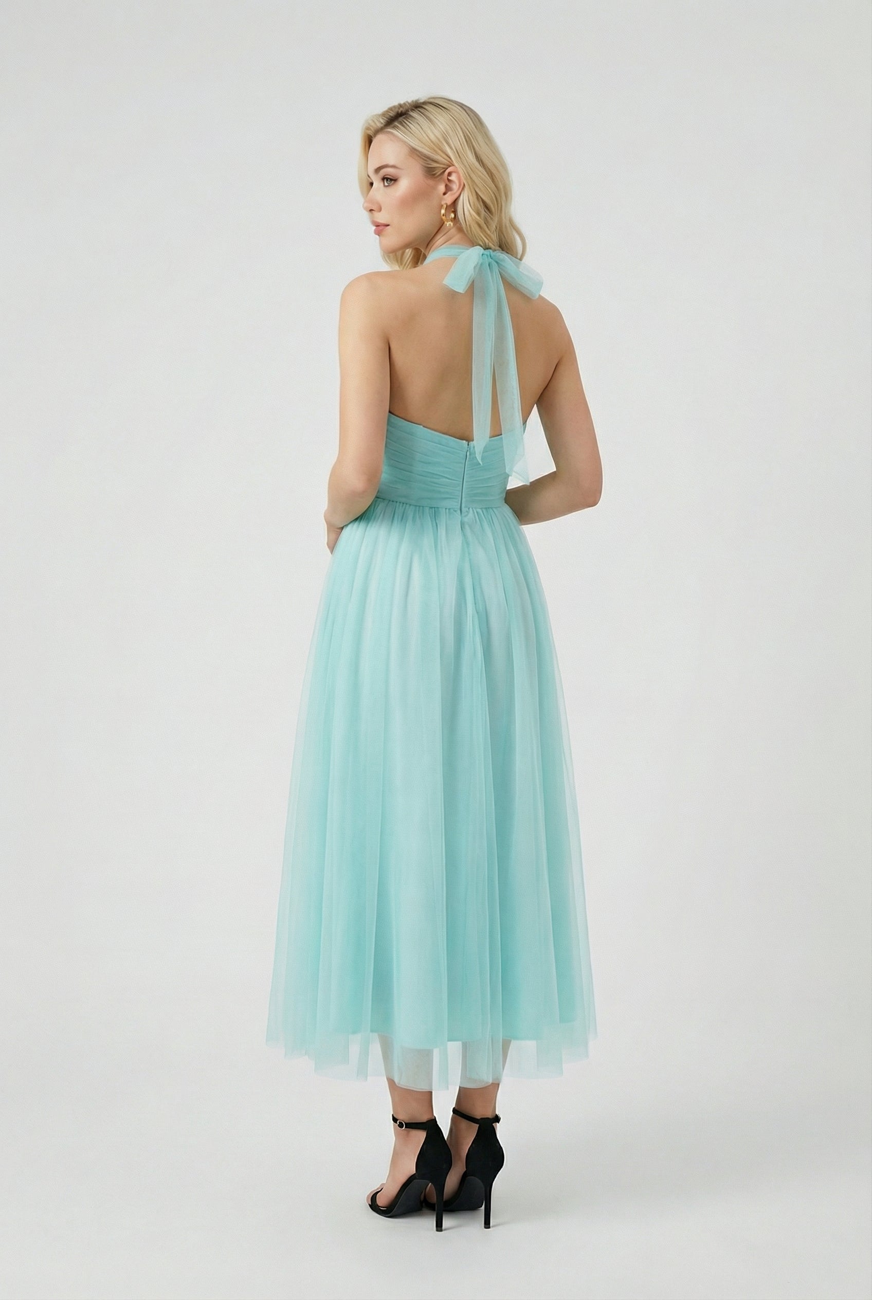 Women’s Blue Halter Neck Midi Dress