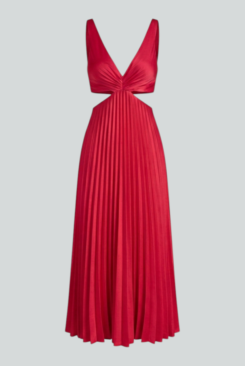 Women’s Bold Red Pleated Dress – Striking Elegance for Memorable Nights
