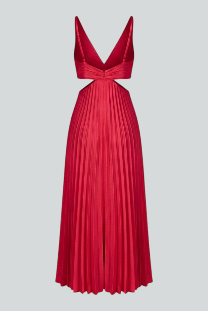 Women’s Bold Red Pleated Dress – Striking Elegance for Memorable Nights