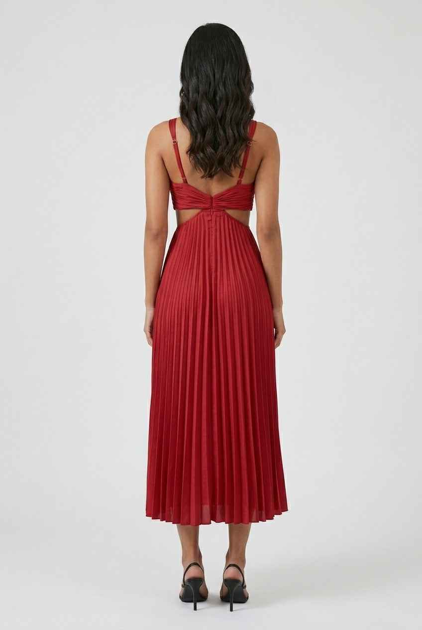Women’s Bold Red Pleated Dress – Striking Elegance for Memorable Nights