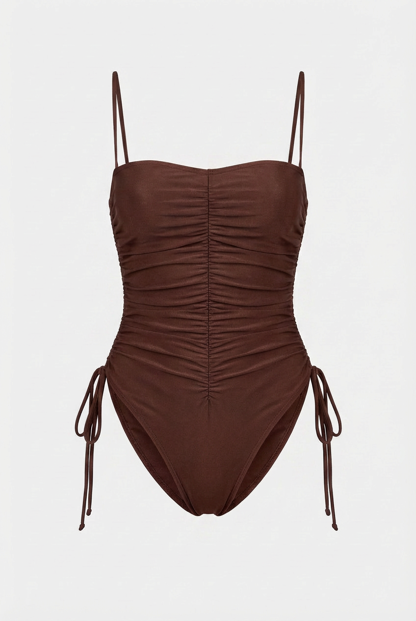 Swimsuit for Women - Brown One-Piece with Adjustable Straps, Perfect for Beach or Pool