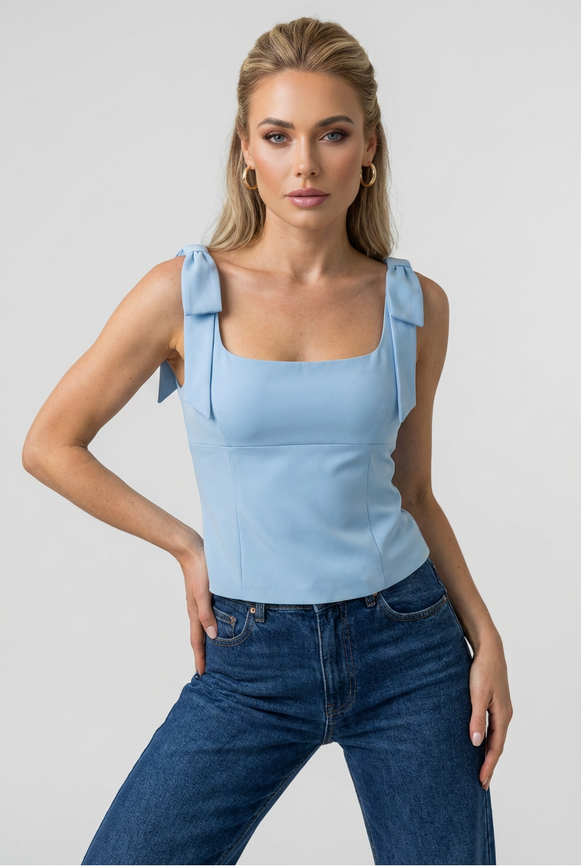 Women's Cami Top with Bow in Blue - Slim Style