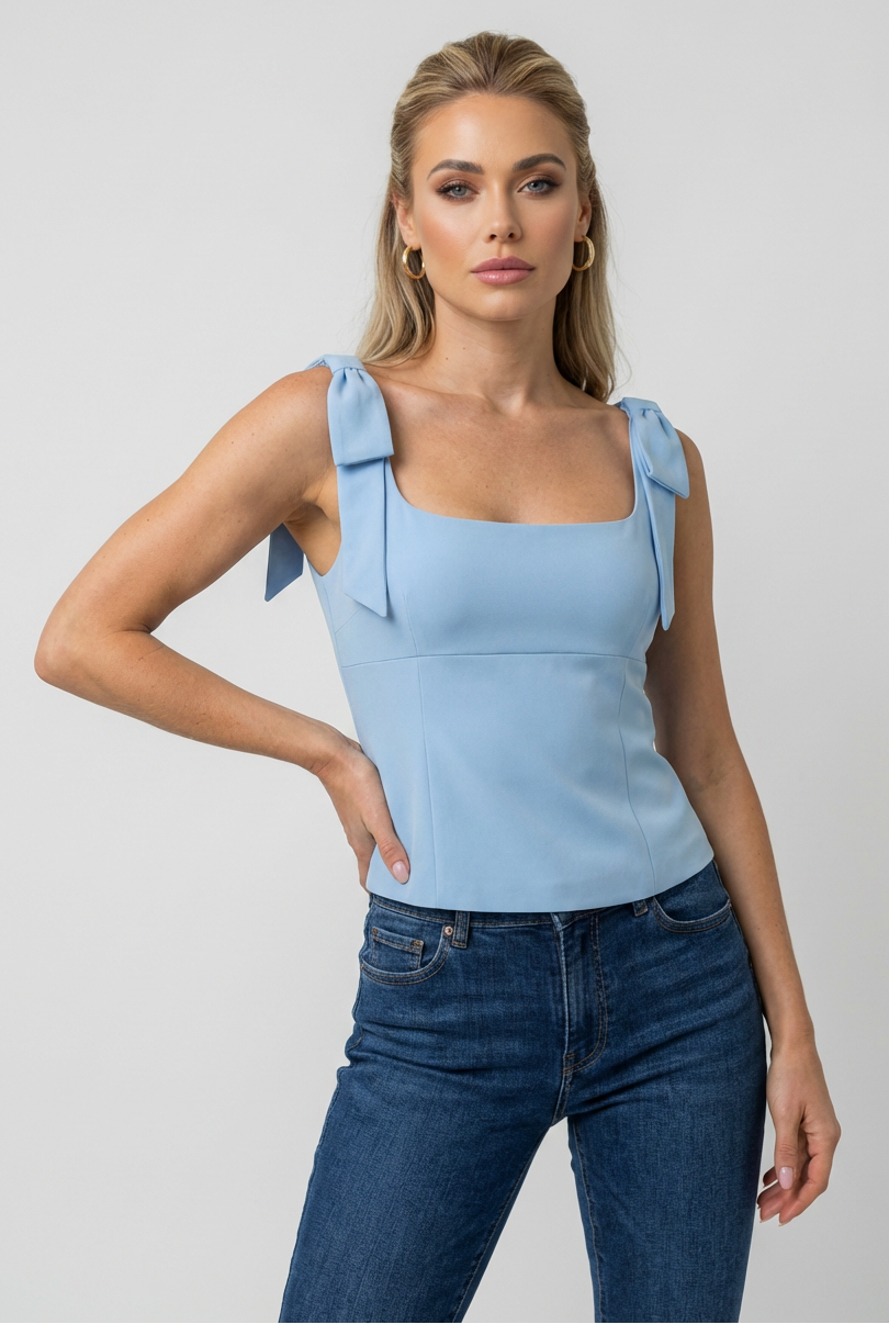Women's Cami Top with Bow in Blue - Slim Style