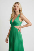 Women’s Elegant Green Pleated Dress – Fresh & Flowing Statement Style