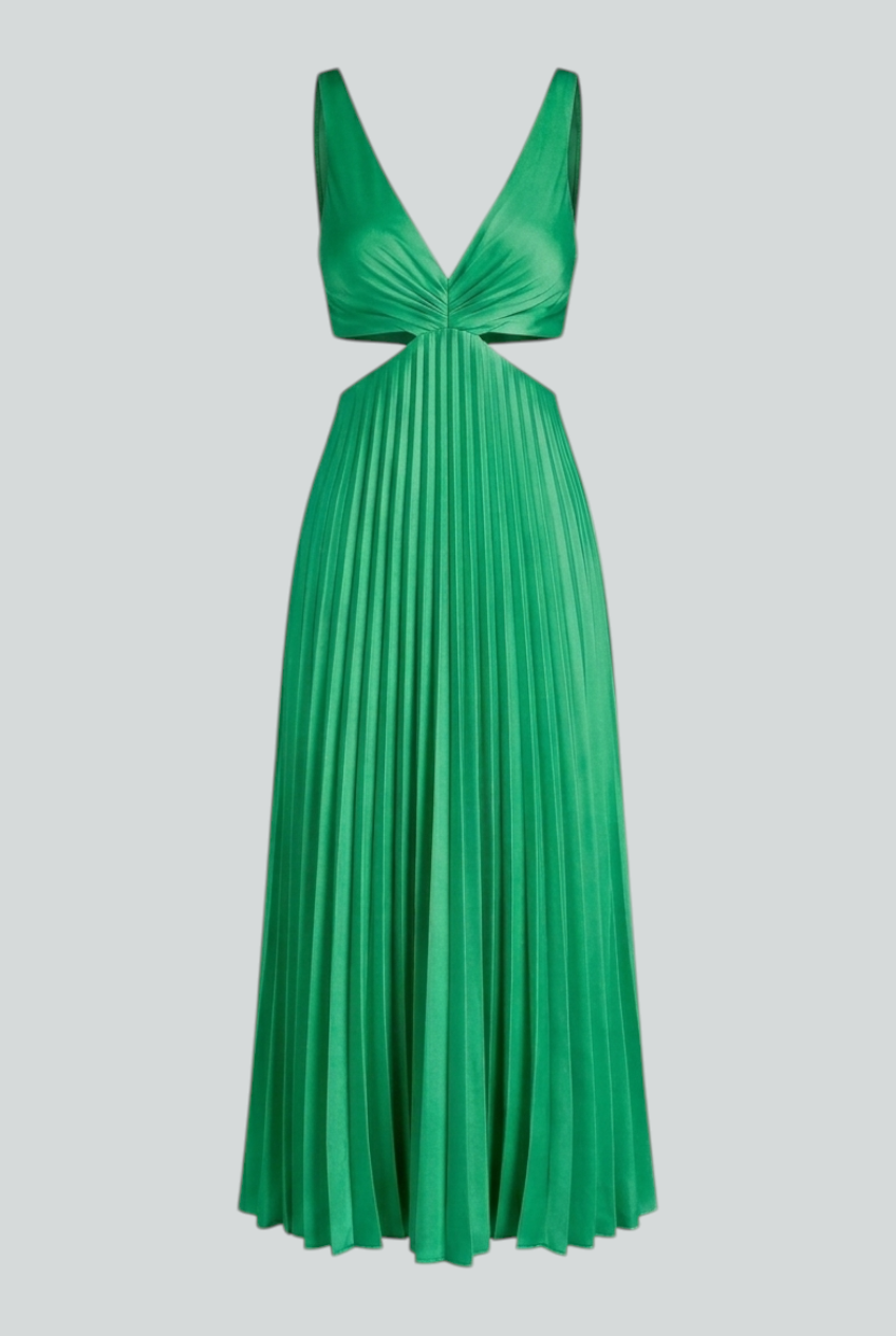 Women’s Elegant Green Pleated Dress – Fresh & Flowing Statement Style
