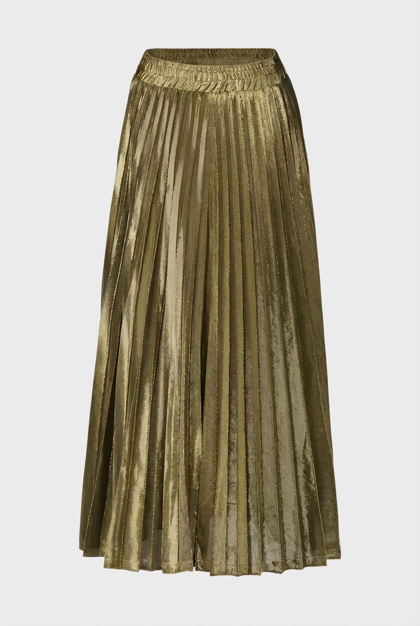 Women's Gold Pleated Maxi Skirt for Evening & Formal Occasions