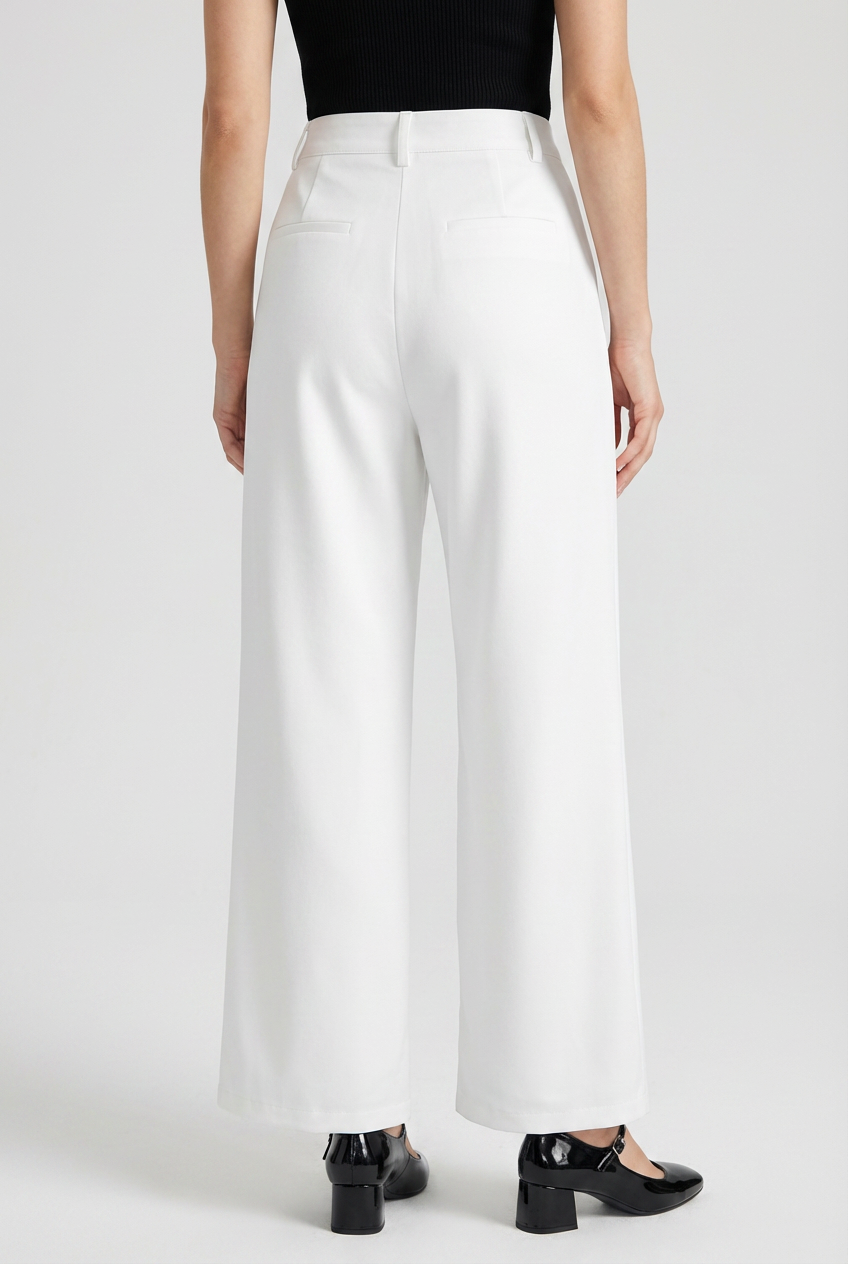 Women's High-Waisted White Pleated Pants