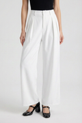 Women's High-Waisted White Pleated Pants