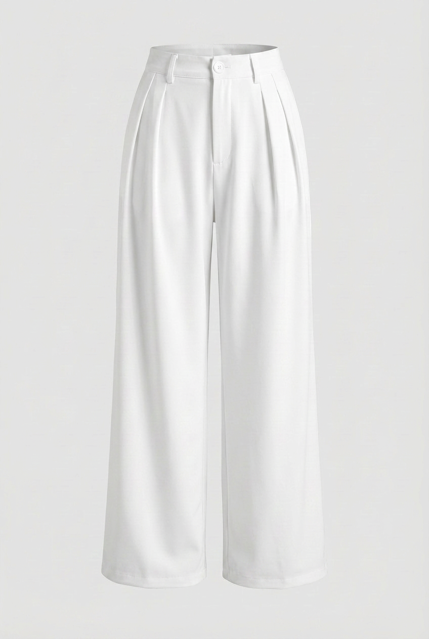 Women's High-Waisted White Pleated Pants