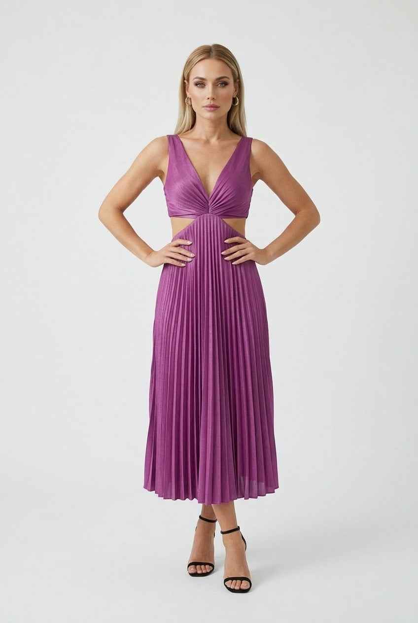 Women’s Luxe Purple Pleated Dress – Graceful Statement for Special Moments
