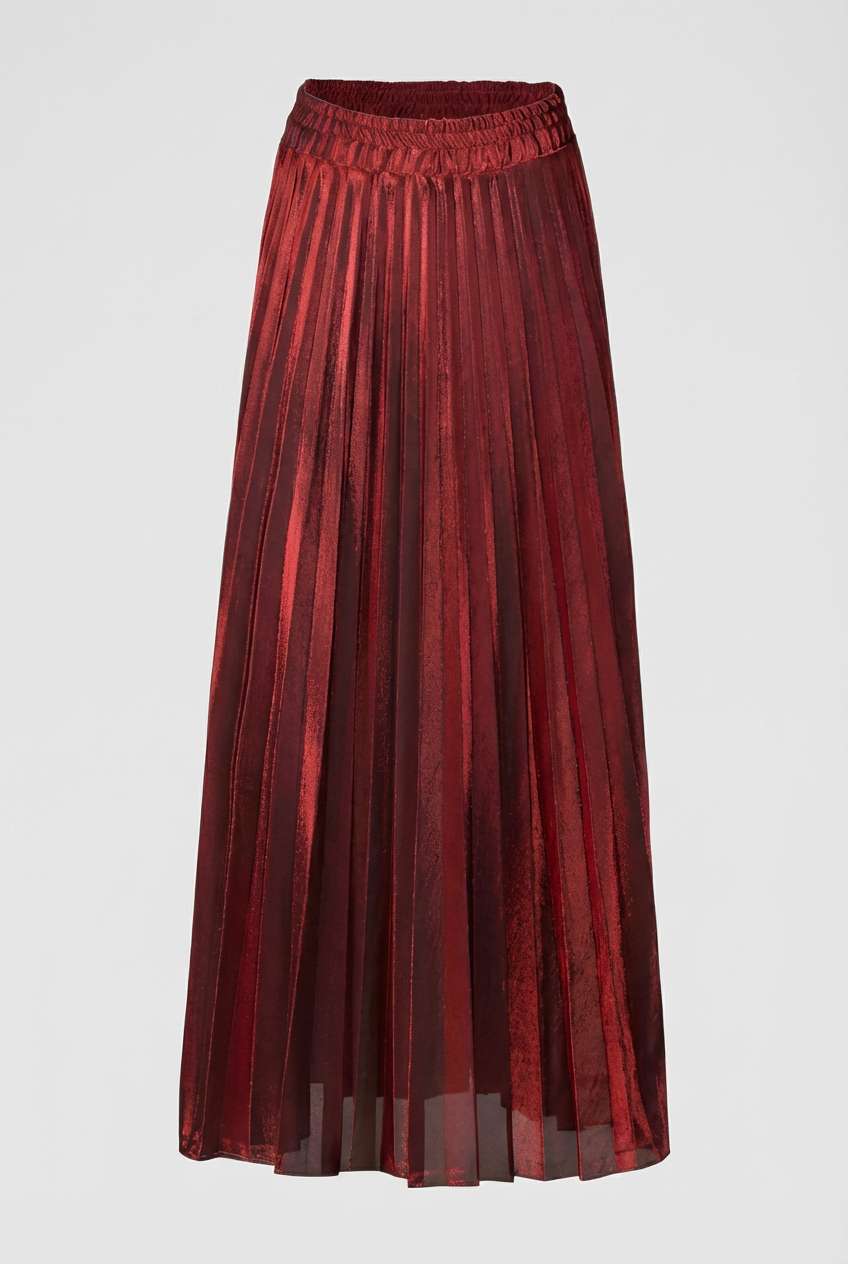 Women's Red Pleated Long Skirt