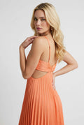 Women’s Vibrant Orange Pleated Dress – Energetic Elegance in Motion