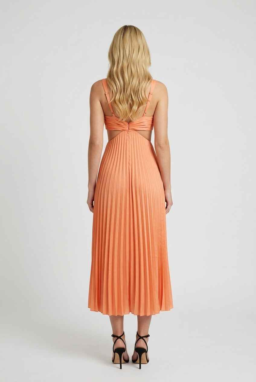 Women’s Vibrant Orange Pleated Dress – Energetic Elegance in Motion