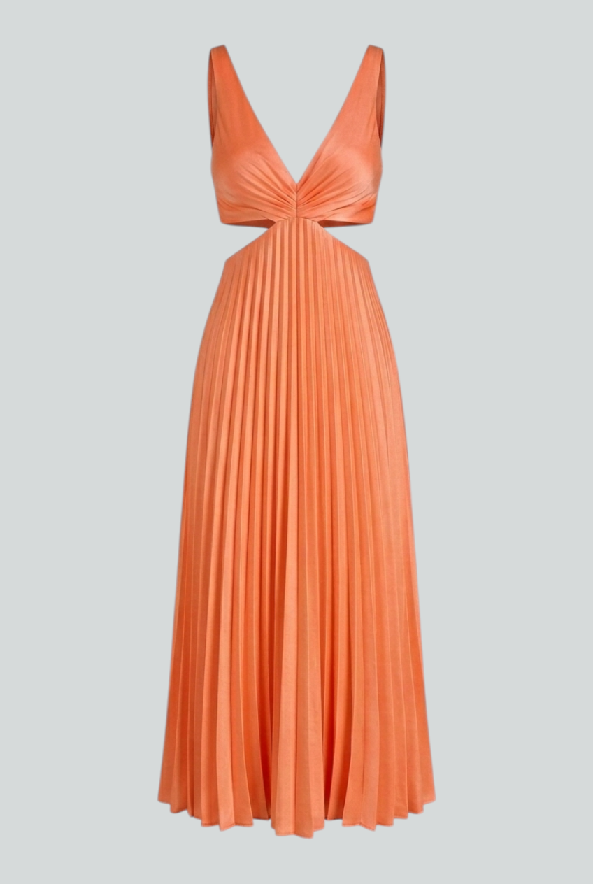 Women’s Vibrant Orange Pleated Dress – Energetic Elegance in Motion