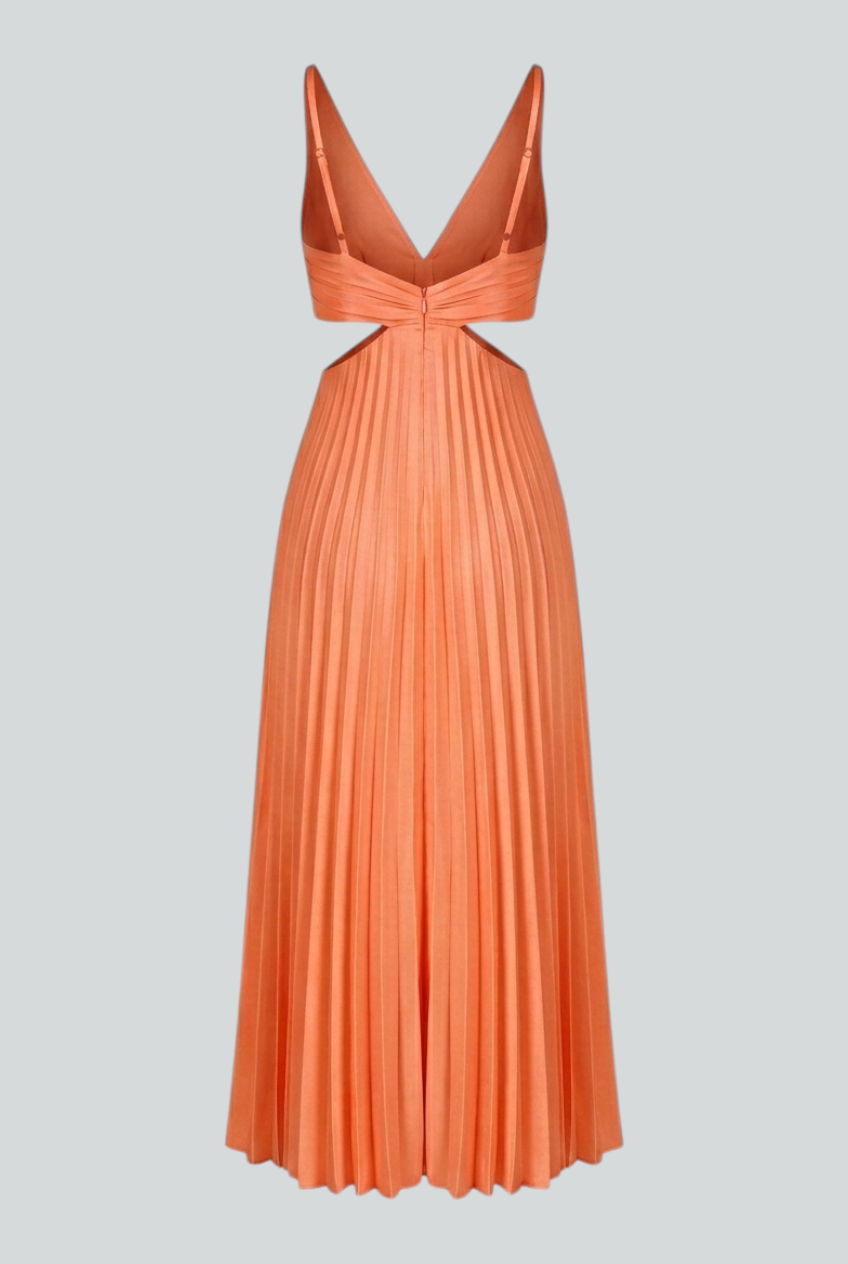 Women’s Vibrant Orange Pleated Dress – Energetic Elegance in Motion