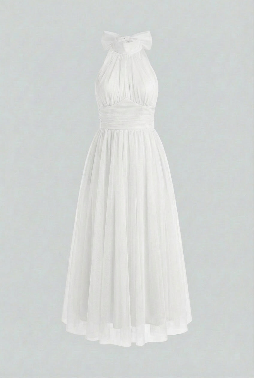 Women’s White Halter Neck Midi Dress
