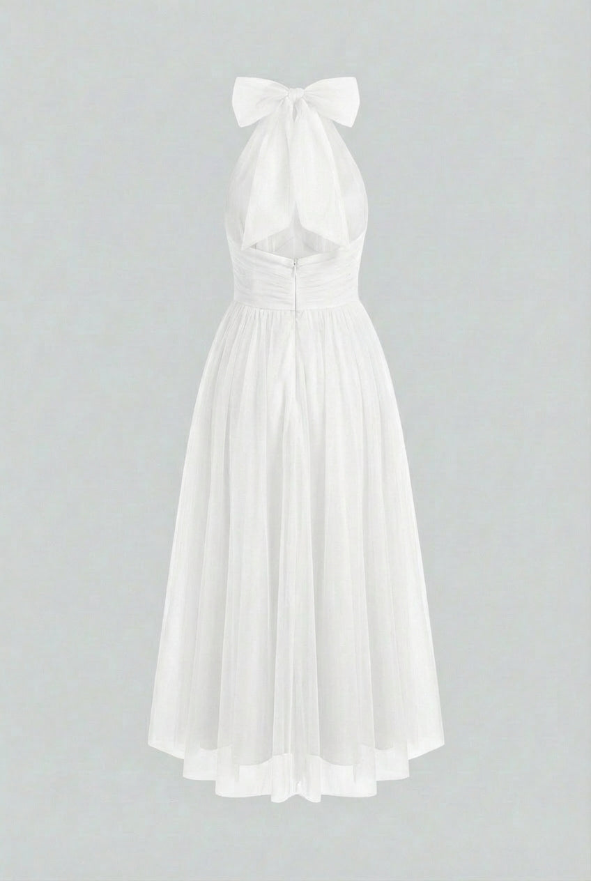 Women’s White Halter Neck Midi Dress
