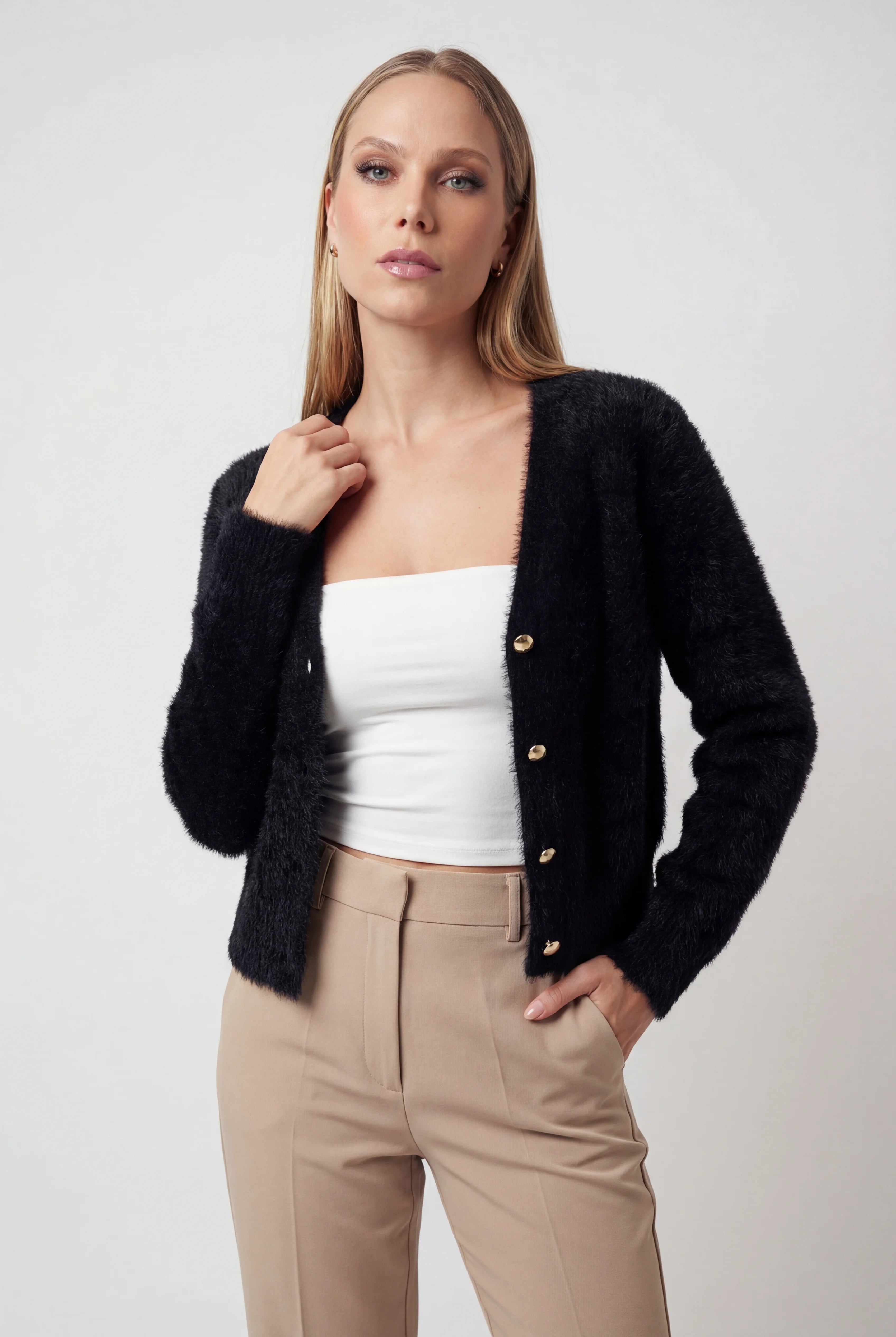 Zwart V-hals Vestje voor Vrouwen