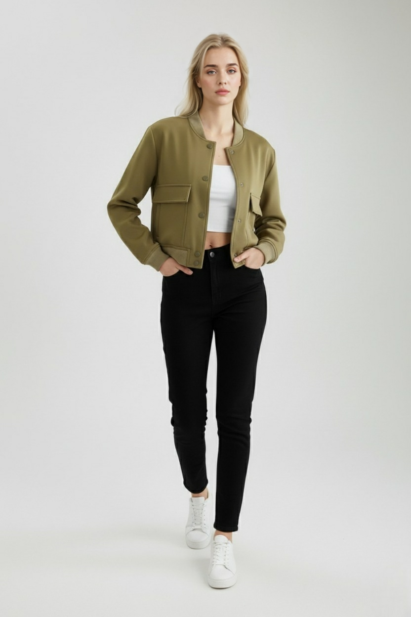 Dames Elegante Bomberjack - Militair groen